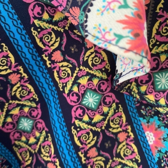 Fraiche by J Colorful Long Sleeve Pattern Ruffle Fit & Flare Dress Women’s Small - Picture 6 of 11